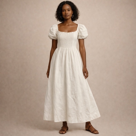 Reformation Dresses & Skirts - Reformation White Puff-Sleeve Smocked Maxi Dress